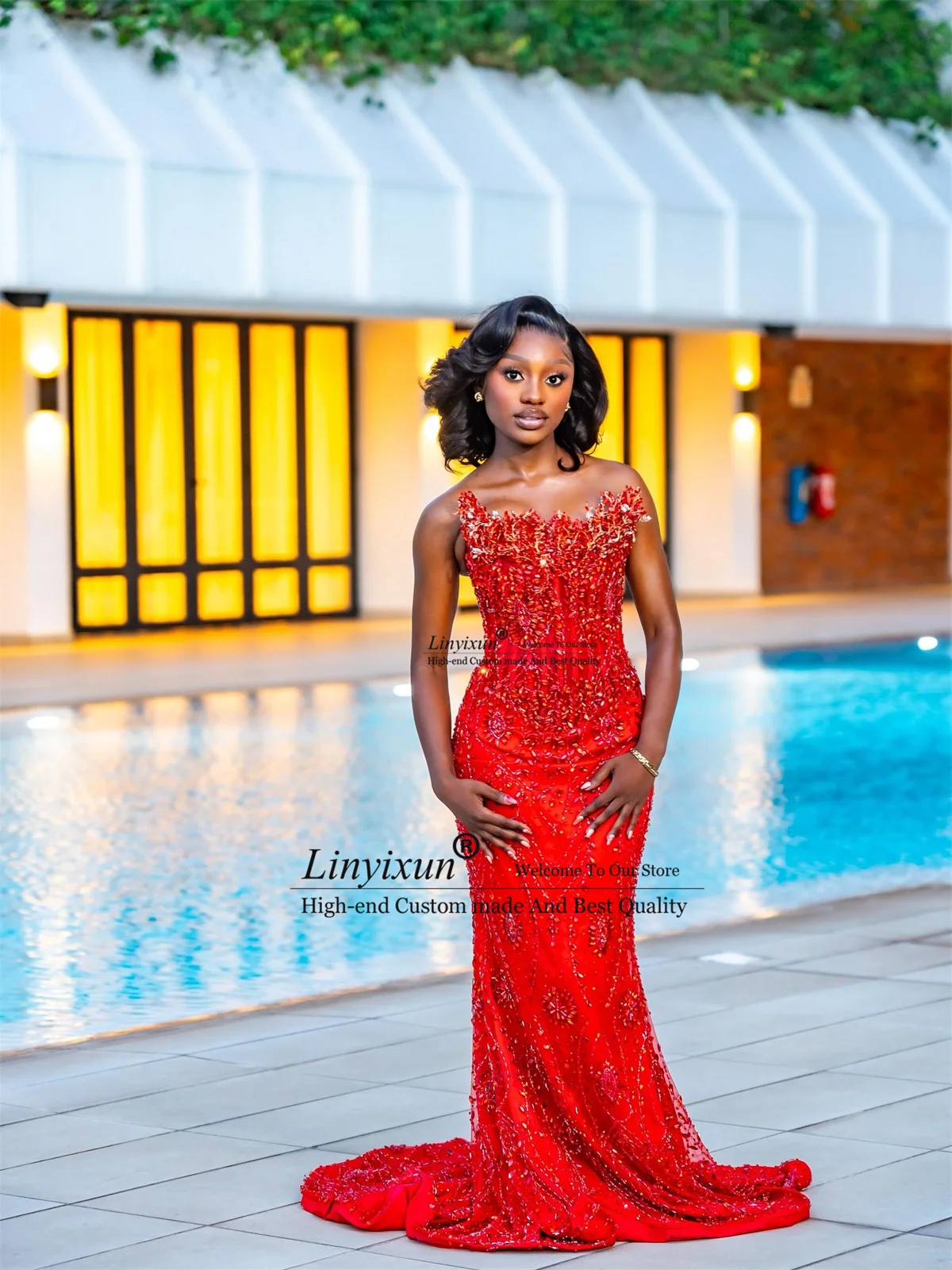 Luxe strass kristallen zeemeermin galajurk glitter pailletten Afrikaanse Robe De Soiree op maat gemaakte mouwloze avondjurk