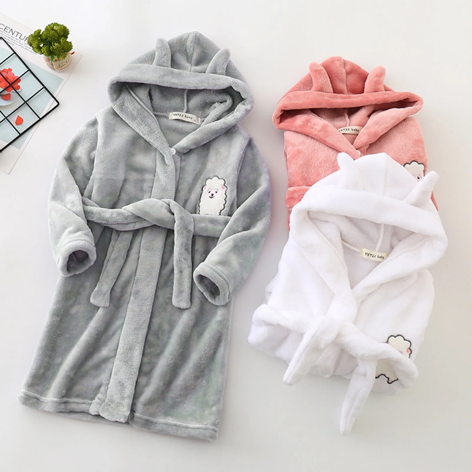 

Cartoon Animal Children Bathrobe Gown Nightwear Autumn Winter Warm Coral Fleece Nightgown Sleepwear Boys Girls Soft Flannel Robe