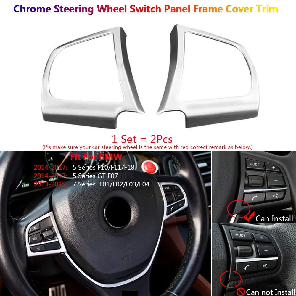 

2 x Chrome Car Steering Wheel Switch Button Panel Cover Trims For BMW 5 GT 7 F10 F07 F01 F02 Auto Interior Stickers Accessories