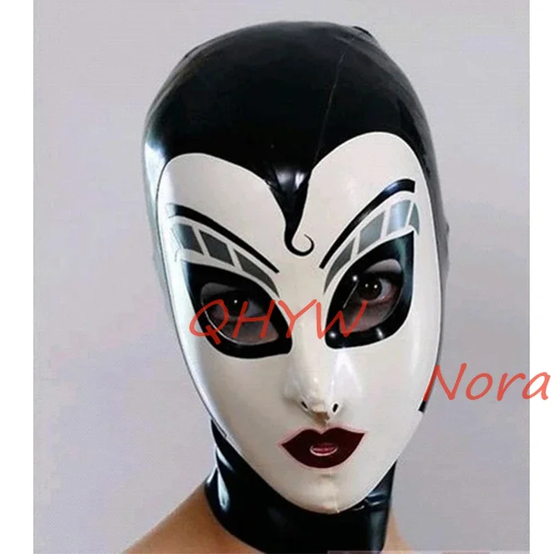 

White Black Latex Mask Sexy Rubber Hood with Back Zipper Hand-made Fetish Headgear with Eyes Holes Cosplay Halloween Costume