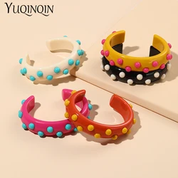 Korean Retro Colorful Cute Cuff Bangles for Women Fashion Jewelry Acrylic Charm Open Bangle Bracelet for Girls Party Travel Gift