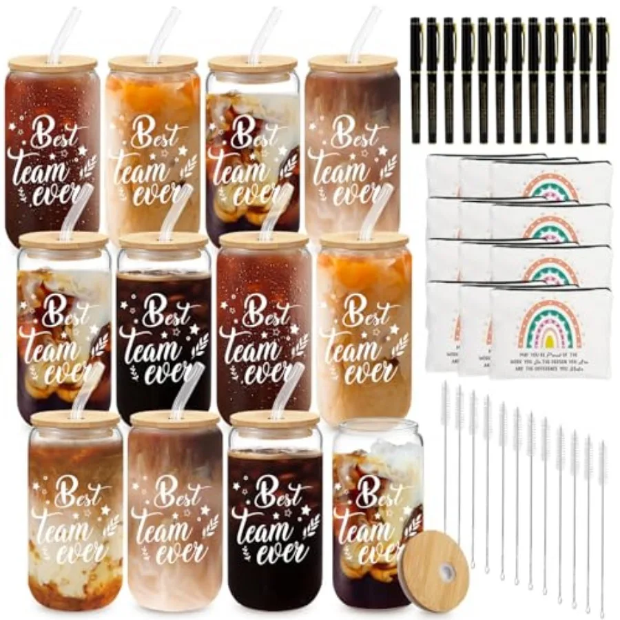 

Набор из 12 подарков для сотрудников: стеклянные стаканы в форме банки 16 унций для коллег, персонала, учителей, медсестер – благодарственные подарки оптом