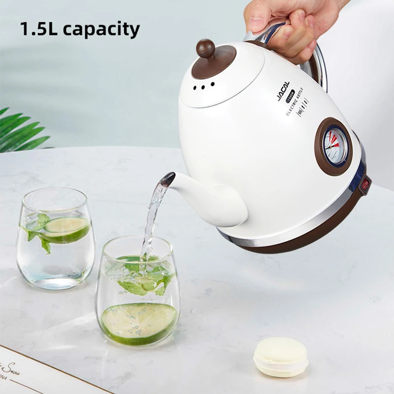 1500W 1.5L Electric Kettle Quick Heating Boiling Coffee Teapot Household Thermo Pot 304 Stainless Steel Linner with Thermometer