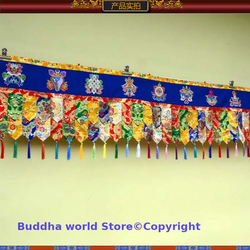 2025  long Buddha hall Temple decoration Buddhism 8 Auspicious Symbols wall Hanging table Altar Enclosing curtain draperies