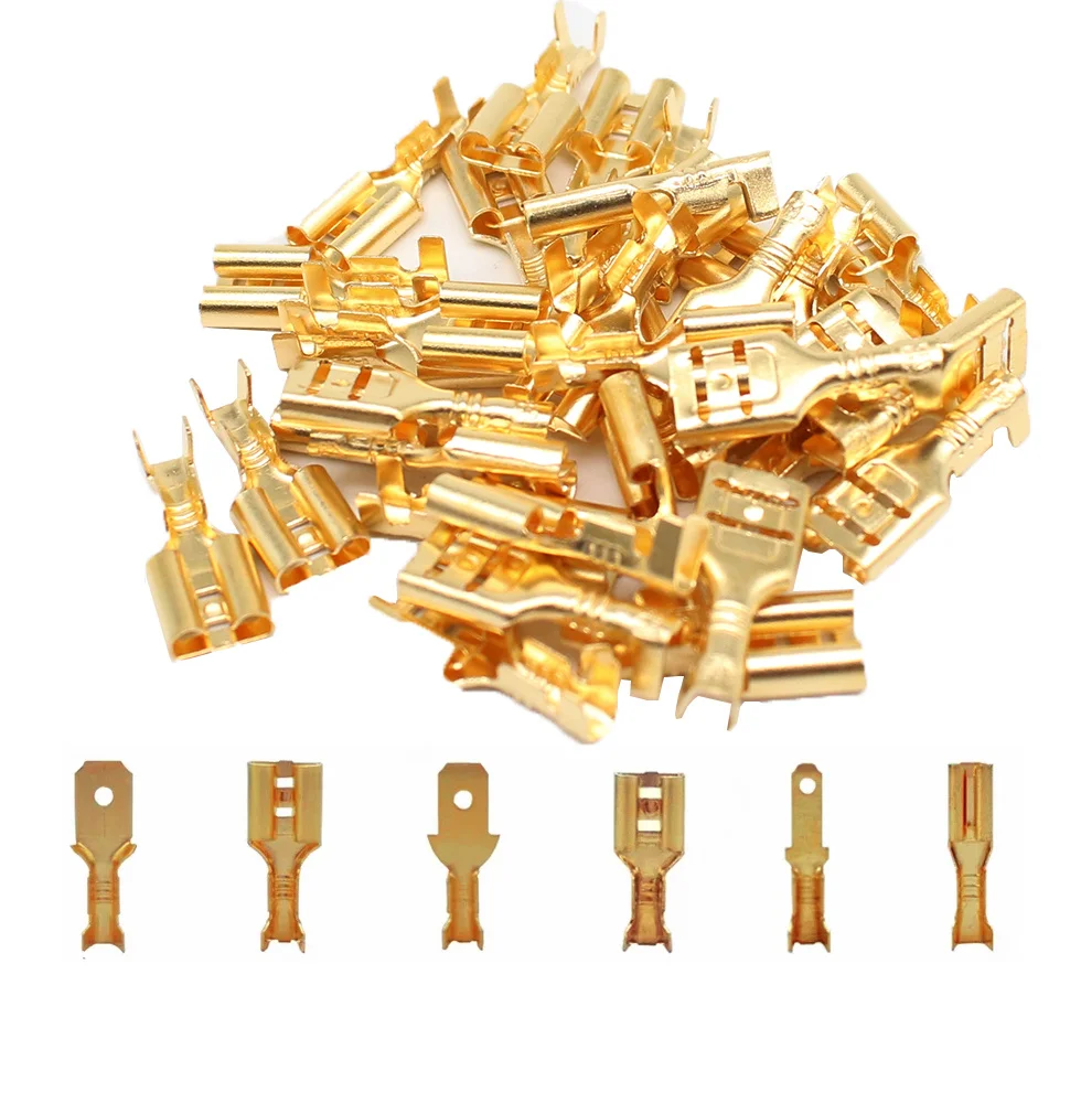 100Pcs/Lot 2.8/4.8/6.3mm Female and Male Crimp Terminal Connector Gold Brass/Silver Car Speaker Electric Wire Connectors Set