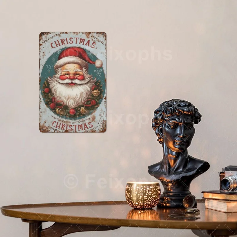 Kerstman metalen plaat schilderij retro wanddecoratie Kerst thema plaat 30x20 cm