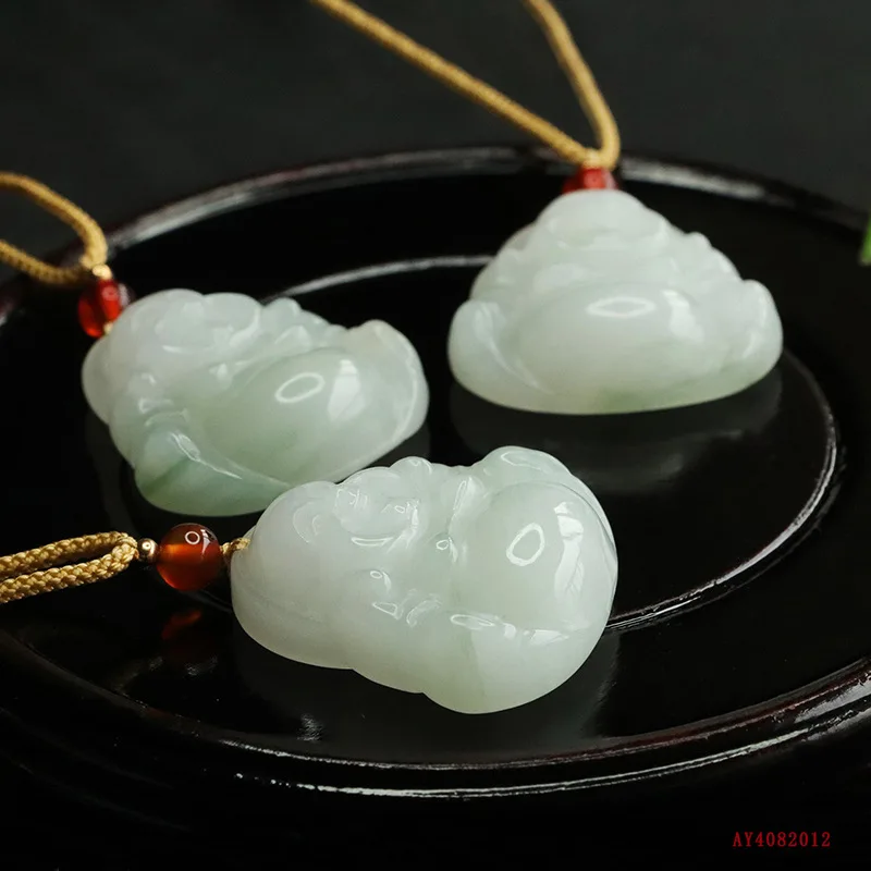 Natural Tianshan Jade Buddha Gong Pendant Maitreya Buddha Jade Necklace