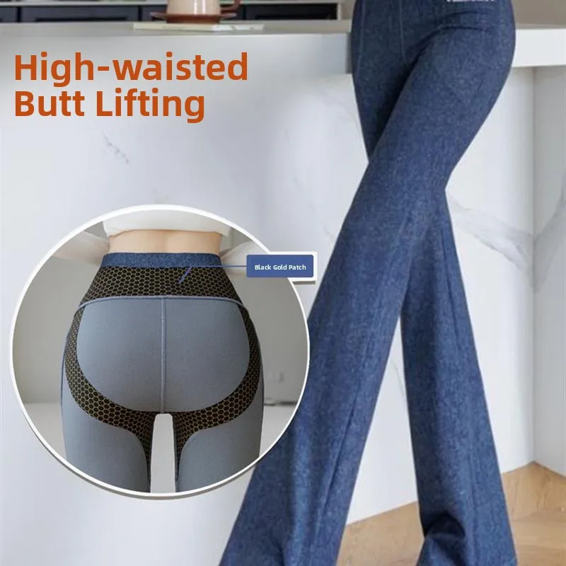 Vita alta Bell Bot Denim Yoga Fitn Sport Pantaloni lunghi casual Pantaloni elastici per il tempo libero per le donne Autunno New Sle