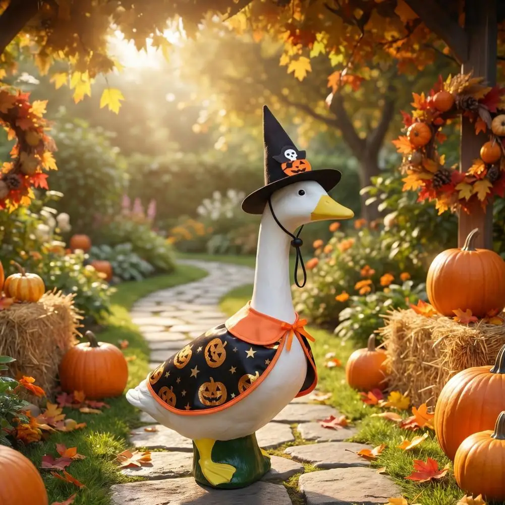 Goose Statue Halloween Outfit Halloween Goose Outfit Set Pumpkin Spider Pointed Hat Costume Lawn Goose Festive Clothes for 23