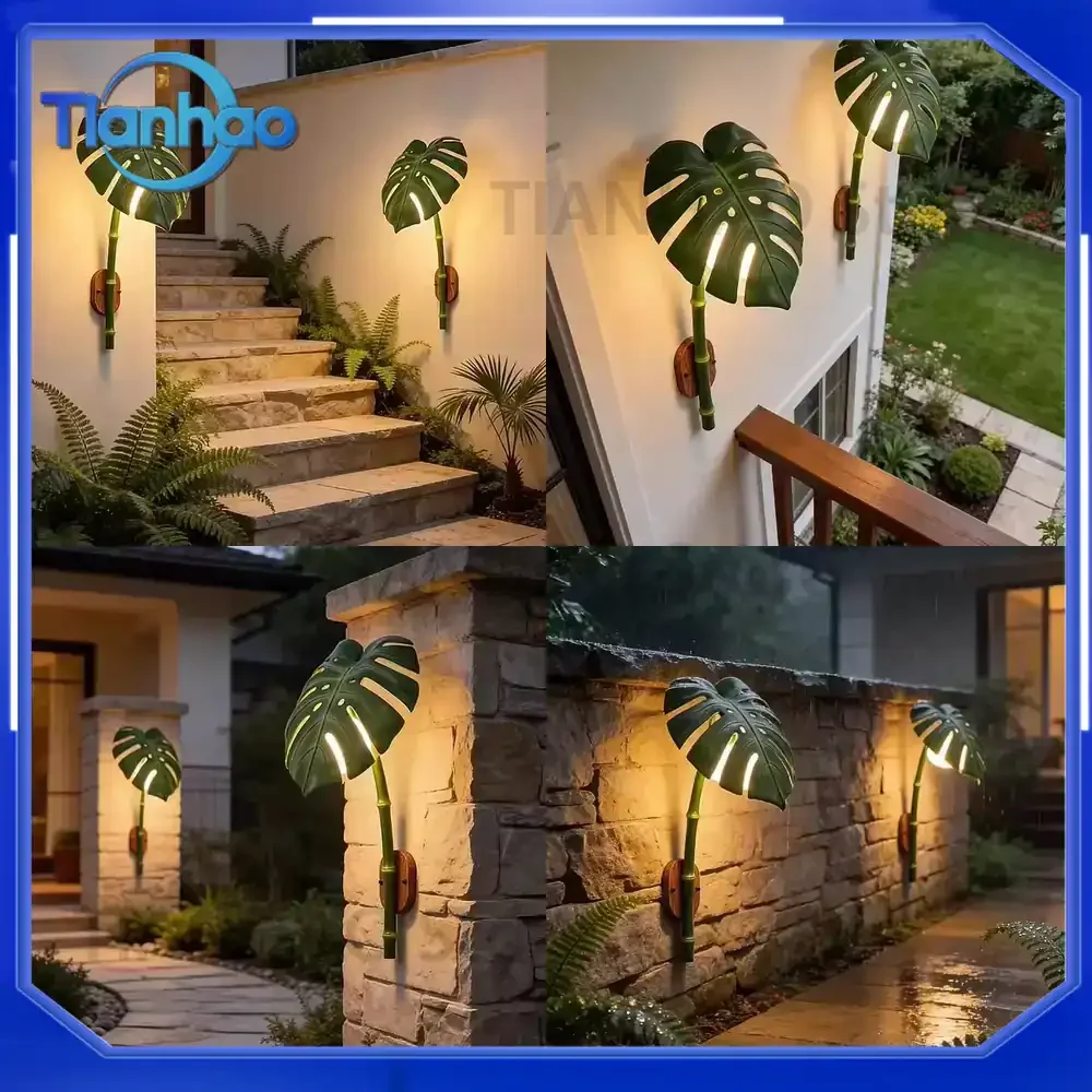 Outdoor Waterproof Wall Lamp with E27 Socket 1-Light Bionic Bamboo Wall Sconce for Balcony Garden Entryway Bedroom Decor