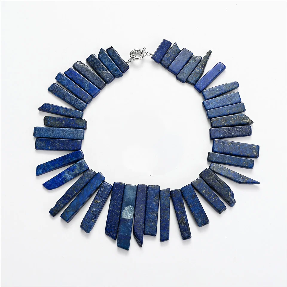 Fashion Stone Agate Necklace Long Tooth Lapis Lazuli Crystal Column Irregular Raw Stone Slice Necklace Indian Style Accessory