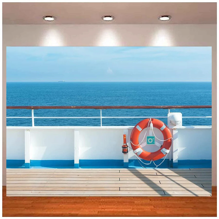 

Photography Backdrop Ship Deck Backdrop For Cruise Birthday Party Decorations Blue Sea And Sky Ocean Background Wedding Nautical