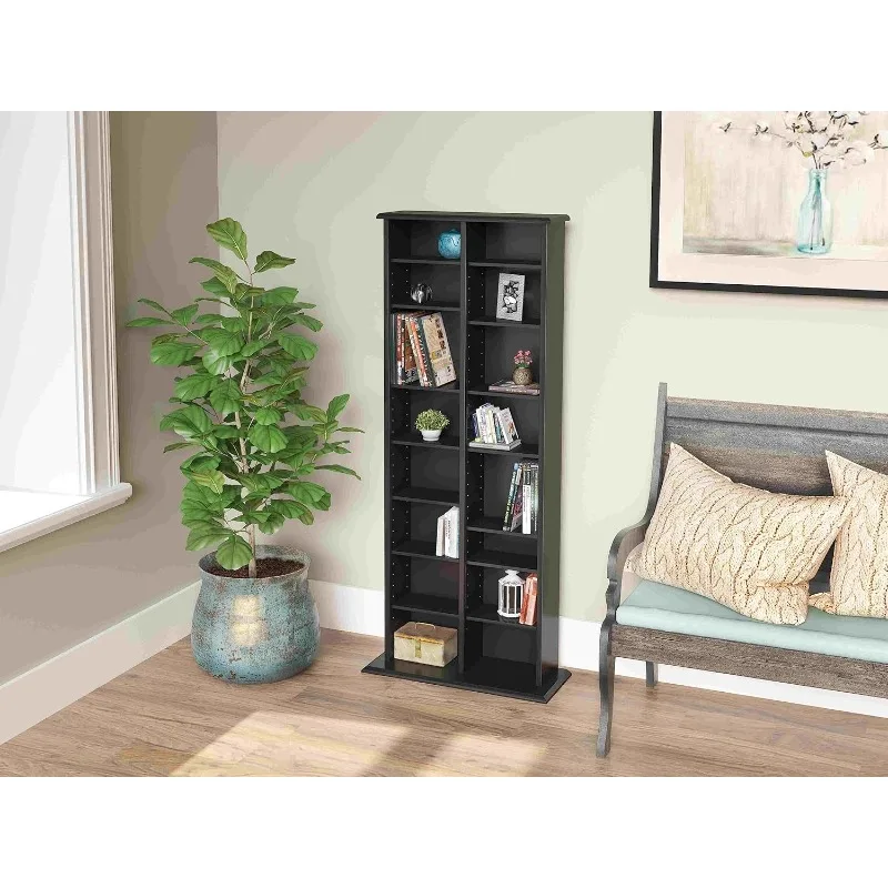2 Column Tall Cabinet Media Storage, 22" Wide, Black