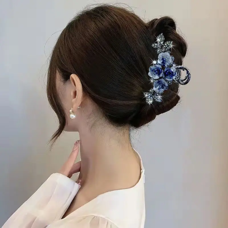 Women Ladies 2026 New Headwear Hair Clips Fashion Casual Alloy Rose Flower Rhinestone Shiny Hair Claws Female Girls  Accessories