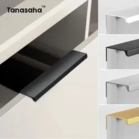 Tirador para muebles sin perforar, tiradores ocultos para gabinetes y cajones, color blanco, laca negra mate, dorado y plateado cepillado