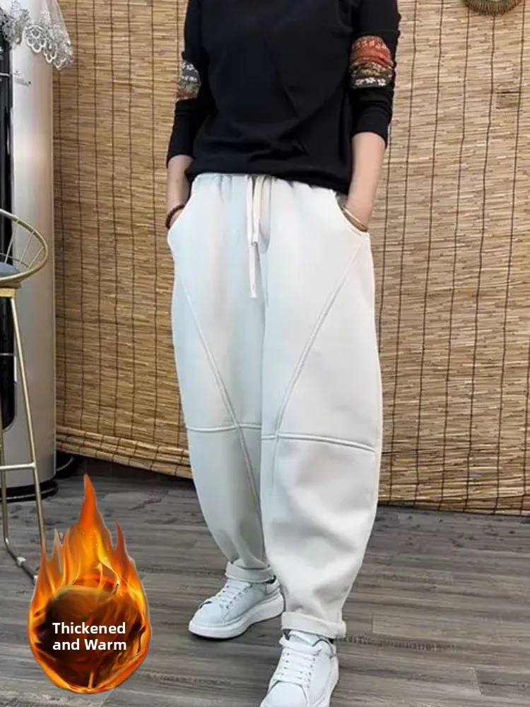 Thiened Fce Autumn Winter Casual Pants Women Large Size Pear ape Loose Slimming Lazy Faion Harlan Sweatpants