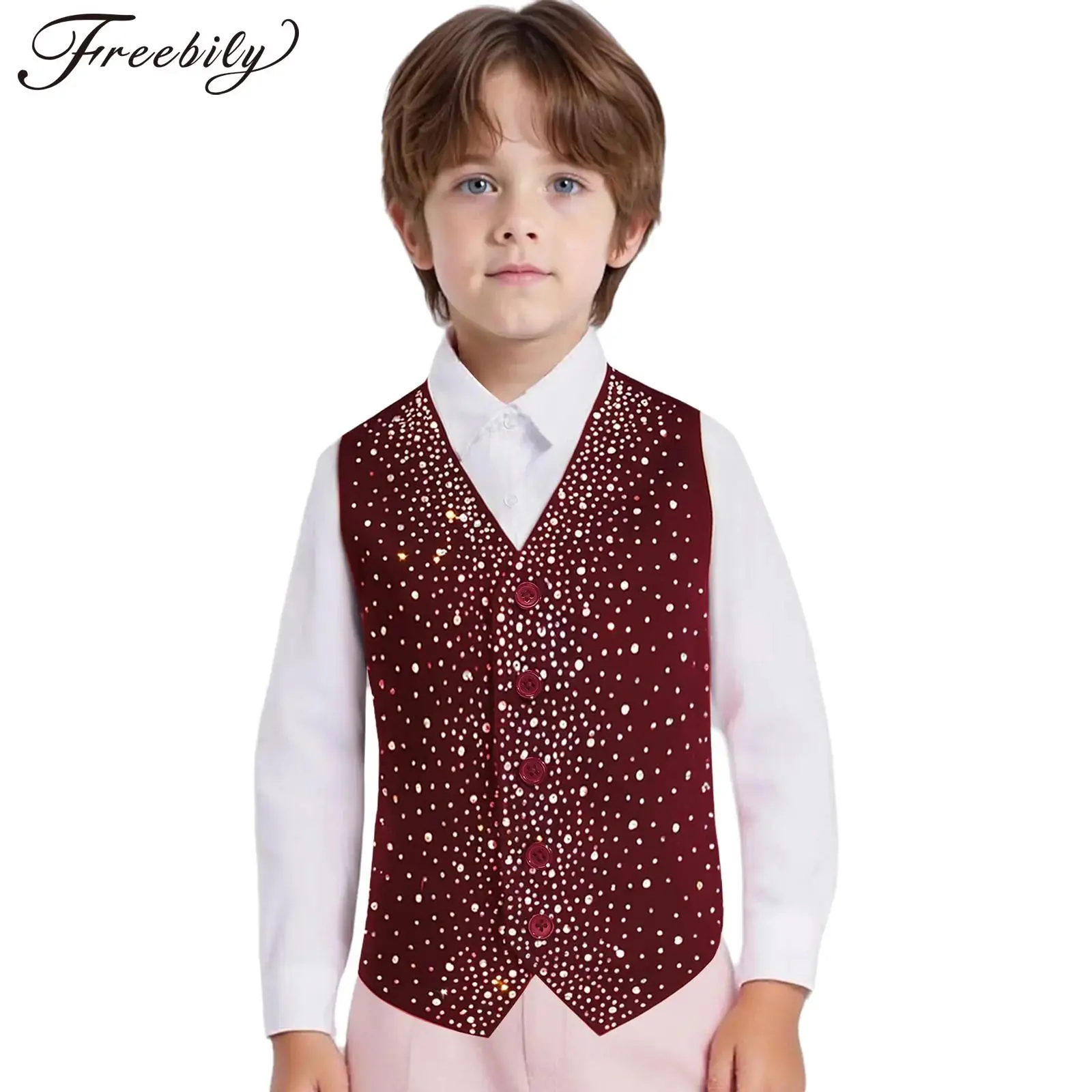 

Boy Tuxedo Waistcoat Kids Gentlemen Suits Vests Children V-neck Sleeveless Vest Formal Outfit Wedding Party School Uniforms