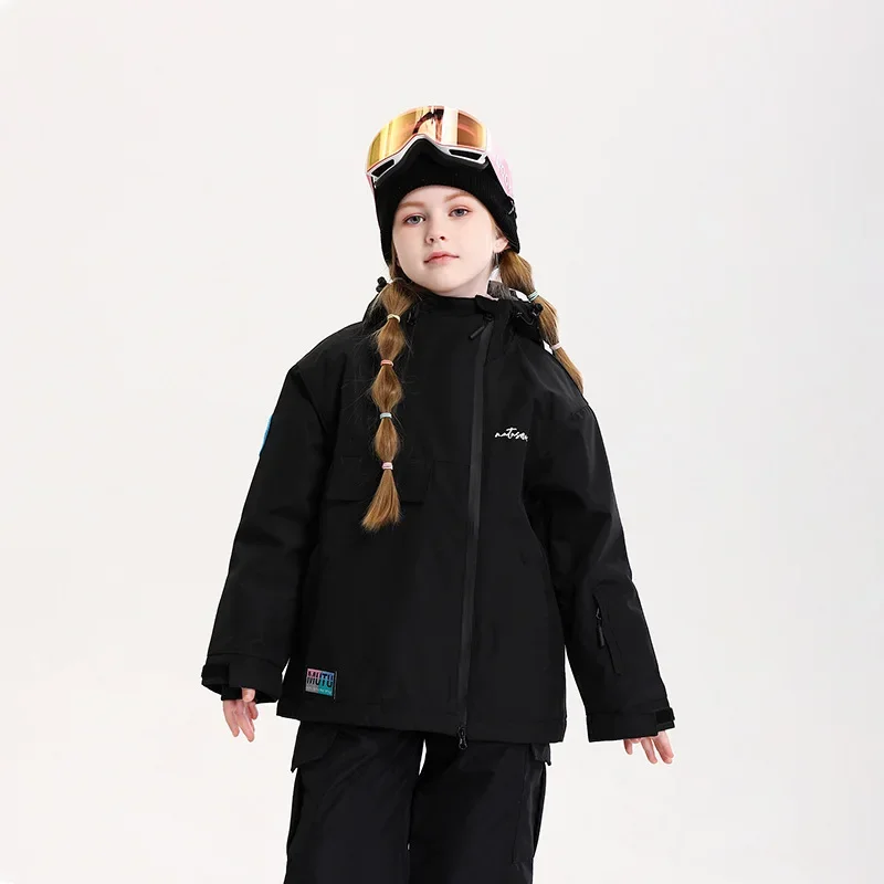 2025 新しい子供のスキー服男の子屋外通気性暖かい防風シングルボード女の子スポーツルーズフード付きスキージャケット
