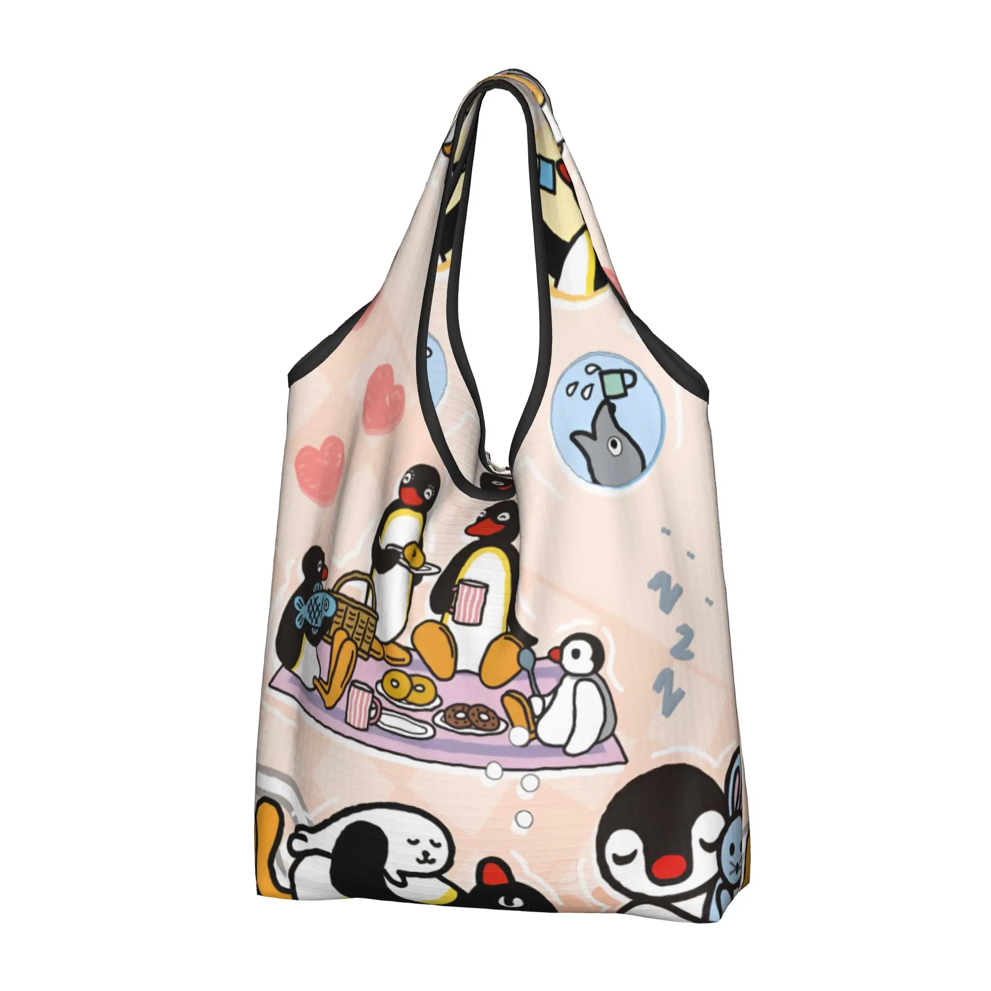 Cute Penguin Cartoon Manga Shopping Tote Bags Portable Hot Movie Grocery Shopper Shoulder Bag
