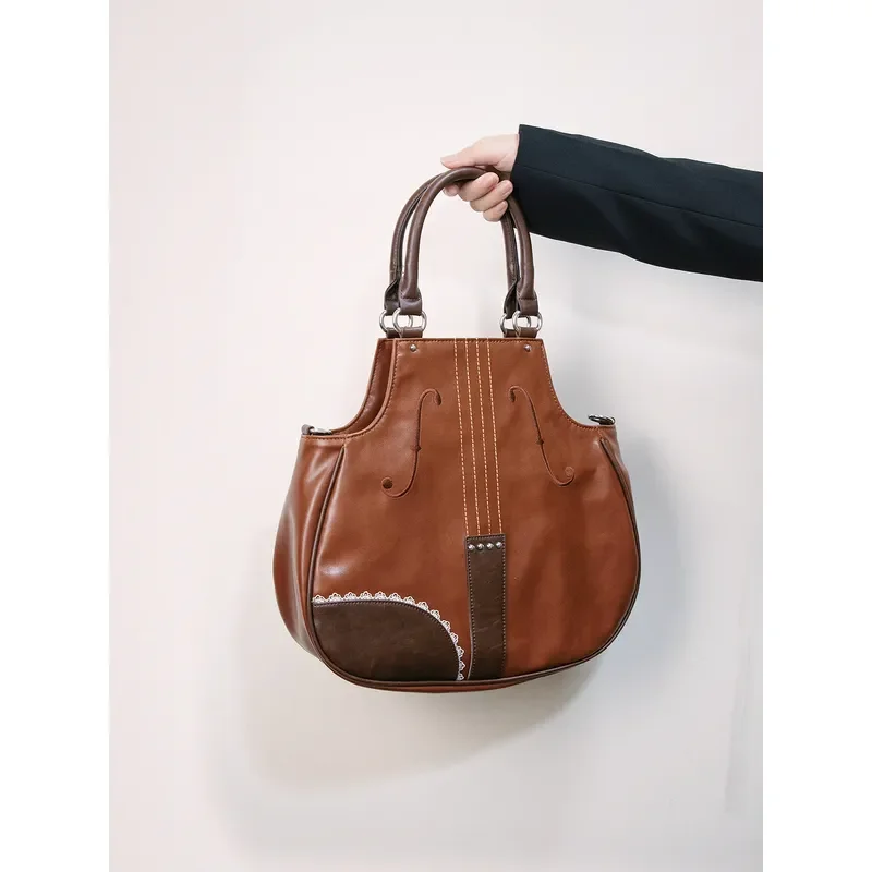 Vintage Lace Violin Tote Bag Japanese Niche Design Retro Medieval Style Simple Casual Shoulder Handbag for Women Daily Use