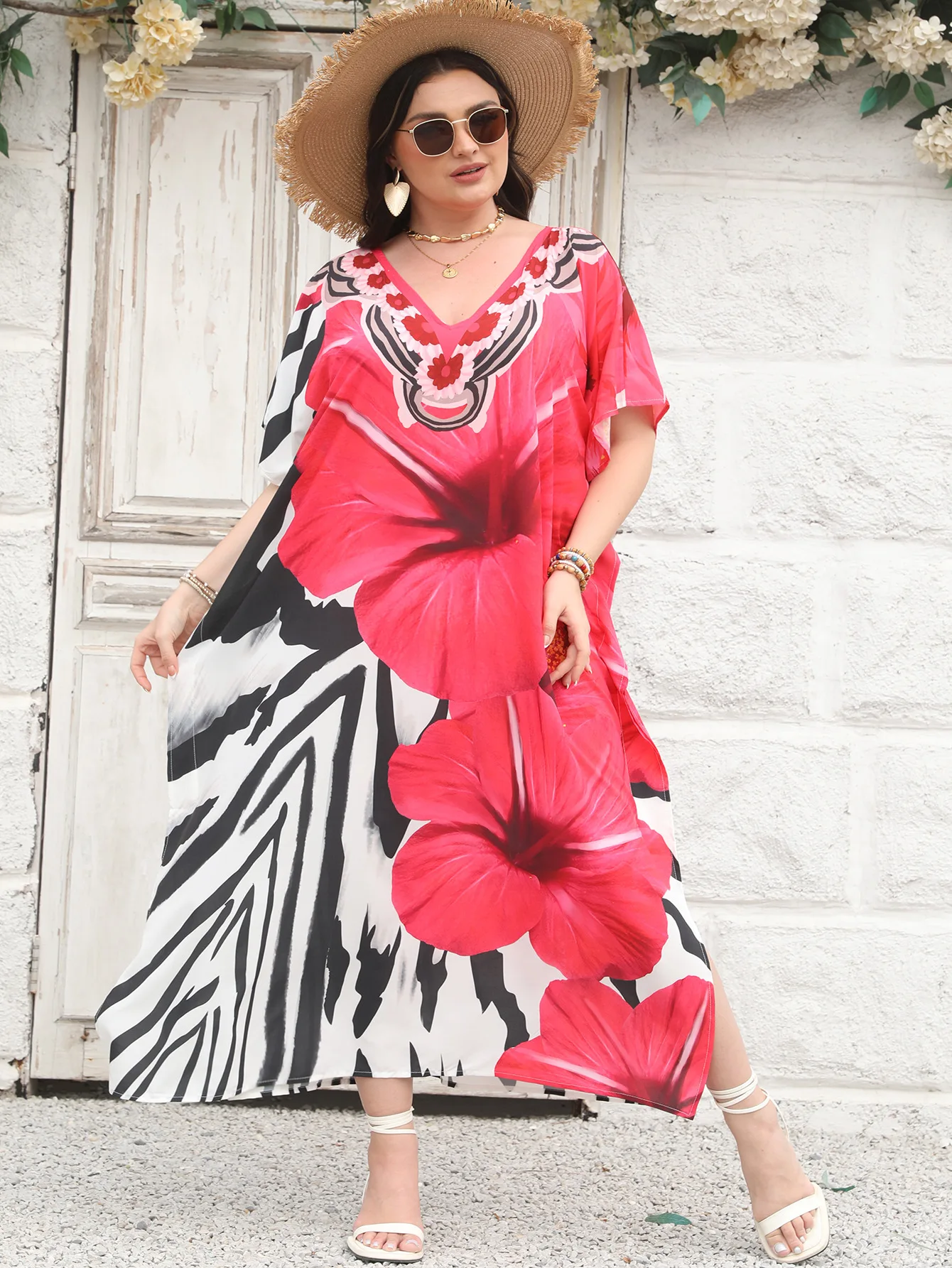 

Kaftan Dresses for Women, V Neck Moo Moos Colorful Print Cover Ups Caftan Beach Dresses for Swimwear