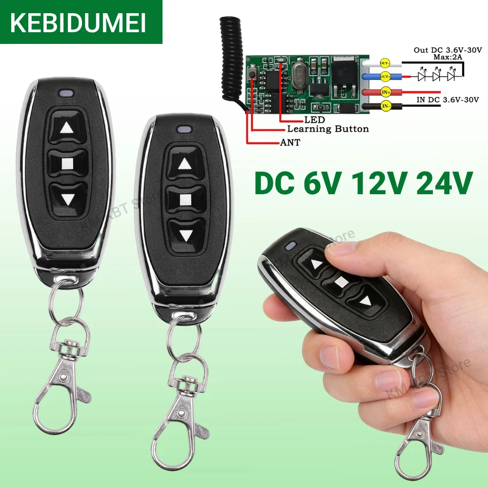 

KEBIDUMEI 433Mhz RF Wireles Remote Controller DC 6V 12V 18V 24V Mini Relay Module 50m Transmitter LED Light Controller DIY Kit