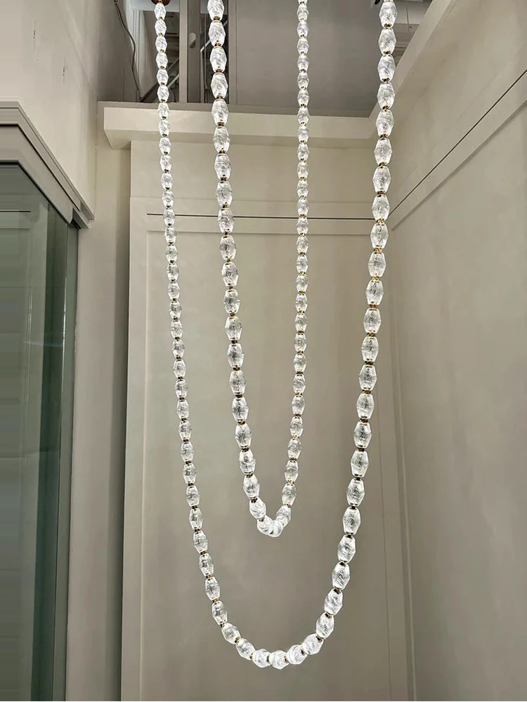 Customizable DIY Elegent Glass Necklace Pendant Light Dimmable LED 2026 Chandelier Hanging Lamp For Living Room Staircase