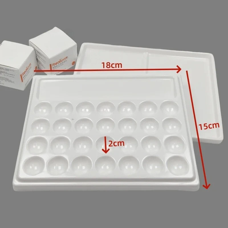 1Set 28 Slot Imitation Ceramic Palette Dental Lab Equipment Porcelain Mixing Watering Moisturizing Plate with Cover