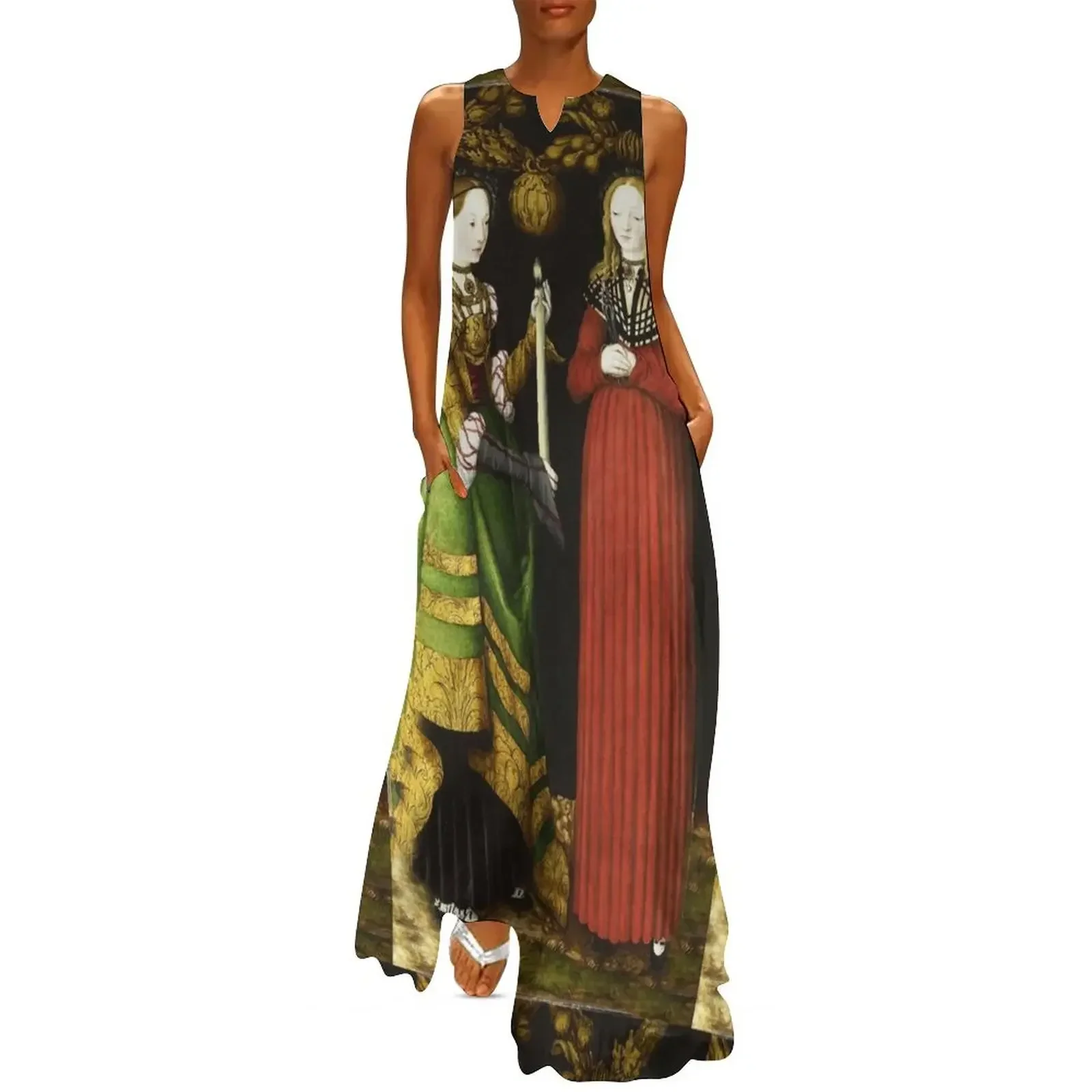 

Two medieval ladies vintage German Renaissance art Long Dress dresses for woman Long dress Dress