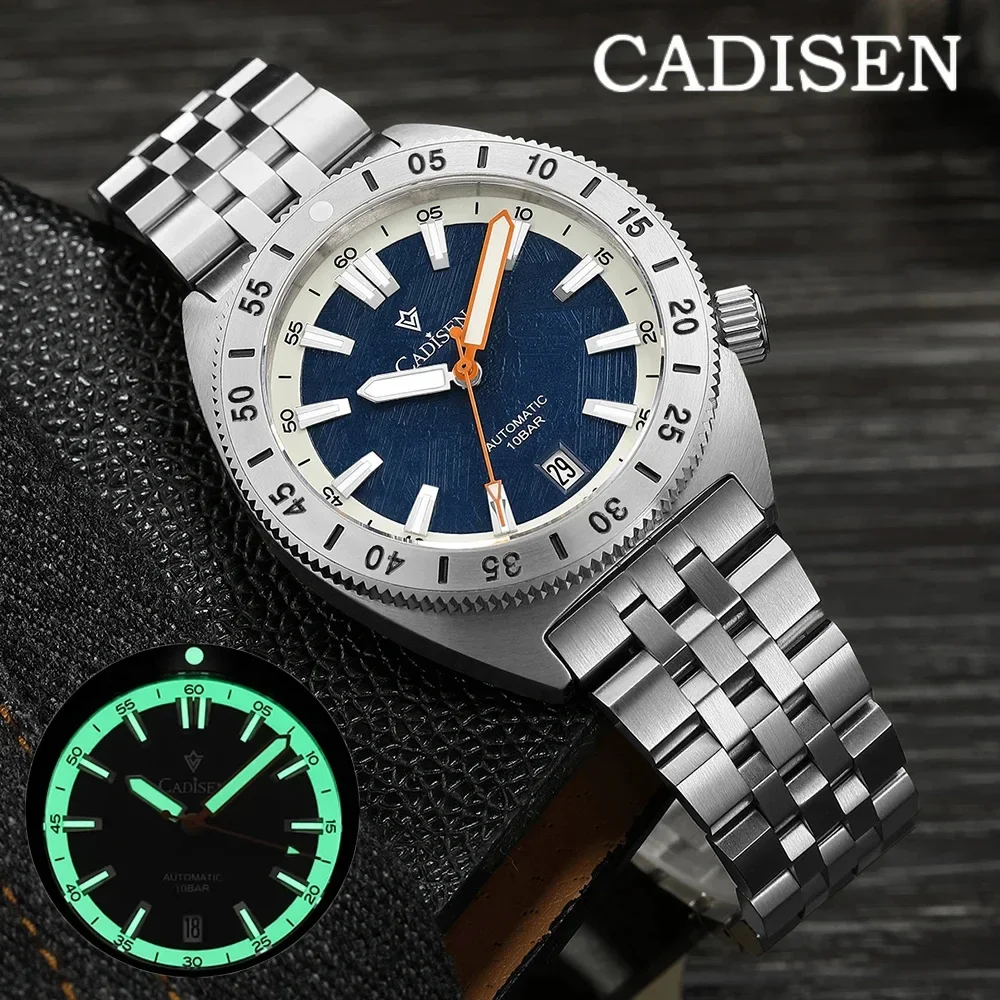 CADISEN-reloj mecánico automático para hombre, cronógrafo con esfera de meteorito, informal, de negocios, resistente al agua, de acero inoxidable NH35A 316L