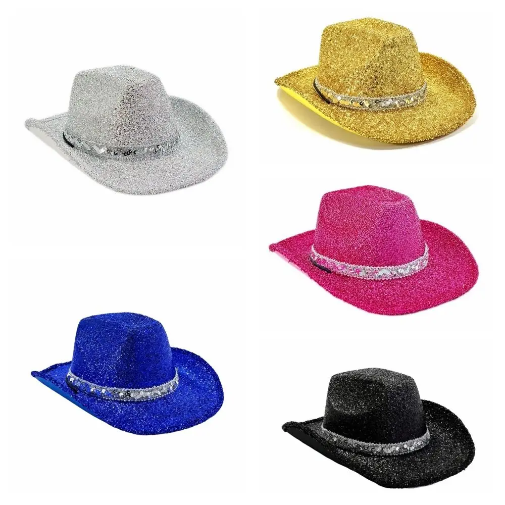 Fashion Sequin Bowler Hat Shimmering Glitter Western Cowboy Hat Adjustable Jazz Hat Cowgirl Hat Halloween Party