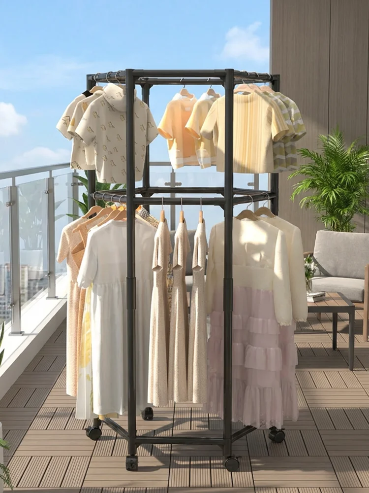 

Портативная напольная вешалка для одежды, простая в использовании, для балкона, с держателем для хранения...