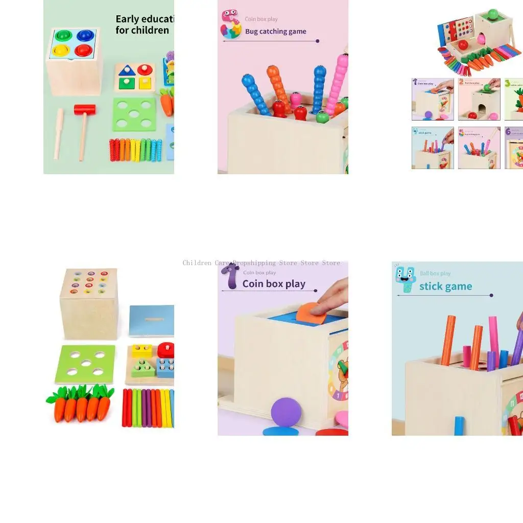 6in1 Coin Box đối tượng đồ chơi bằng gỗ Trẻ hoạt động Đồ chơi Đạo cụ Dạy