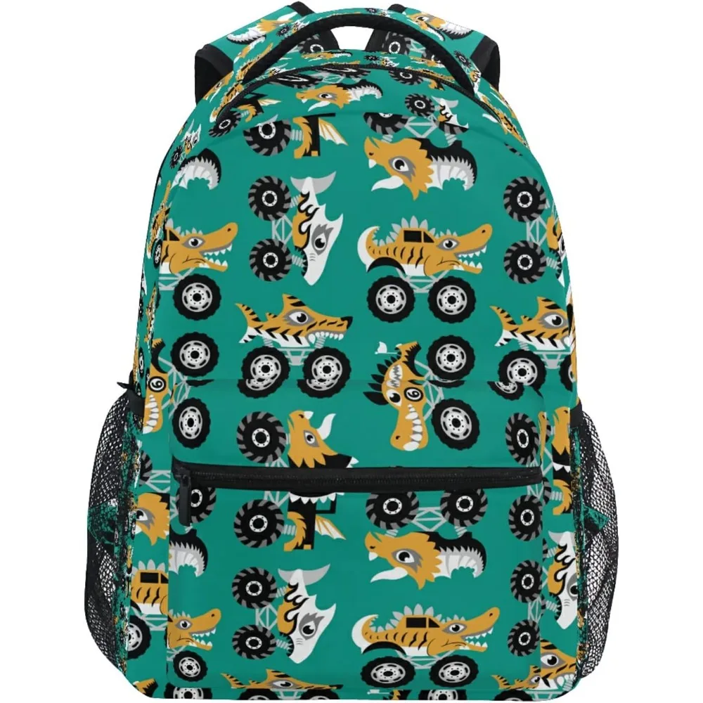 

Dinosaur Trucks School Backpack For Girls Boys Navy Blue Large Bookbag Laptop Computer Bag Casual Hiking