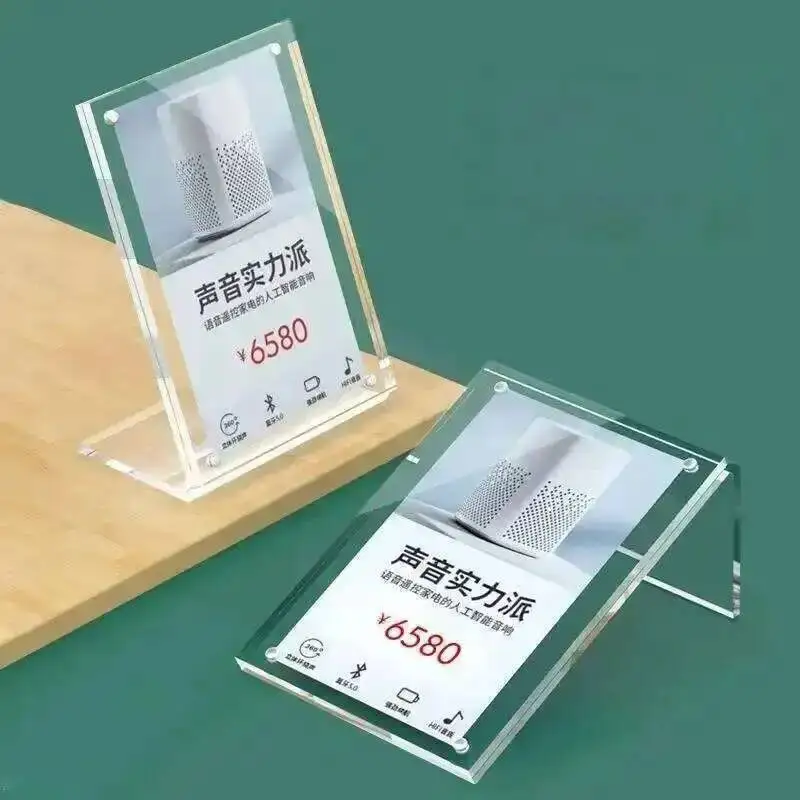 L Shape Slant Magnetic Acrylic Sign Holder Display Stand Plastic Small Table Price Label Paper Card Tags 90x60mm