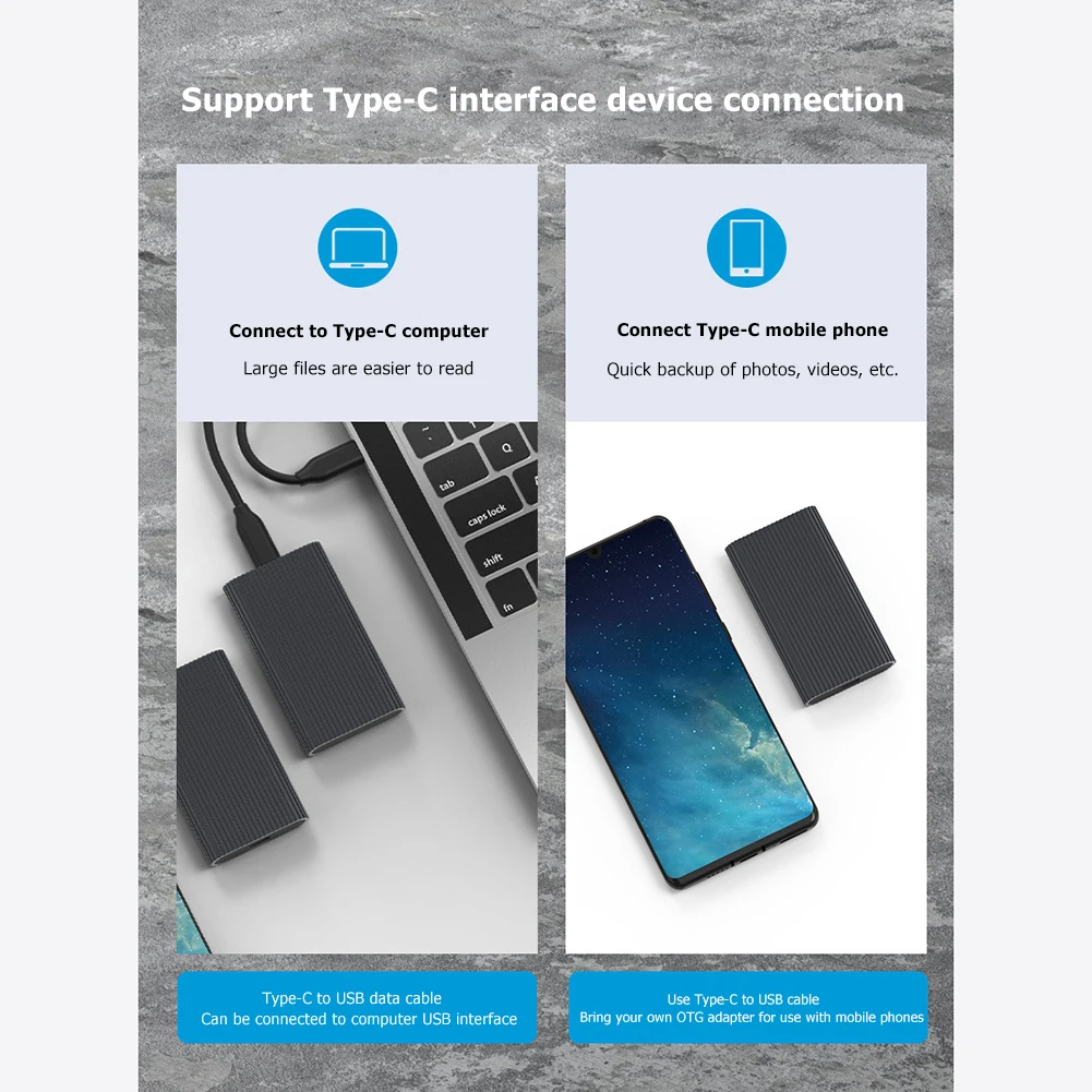 mSATA USB 3.1 SSD 외장 케이스 6Gbps 외장 SSD 어댑터 USB-C to USB 케이블 타입-C 외장 모바일 SSD 케이스