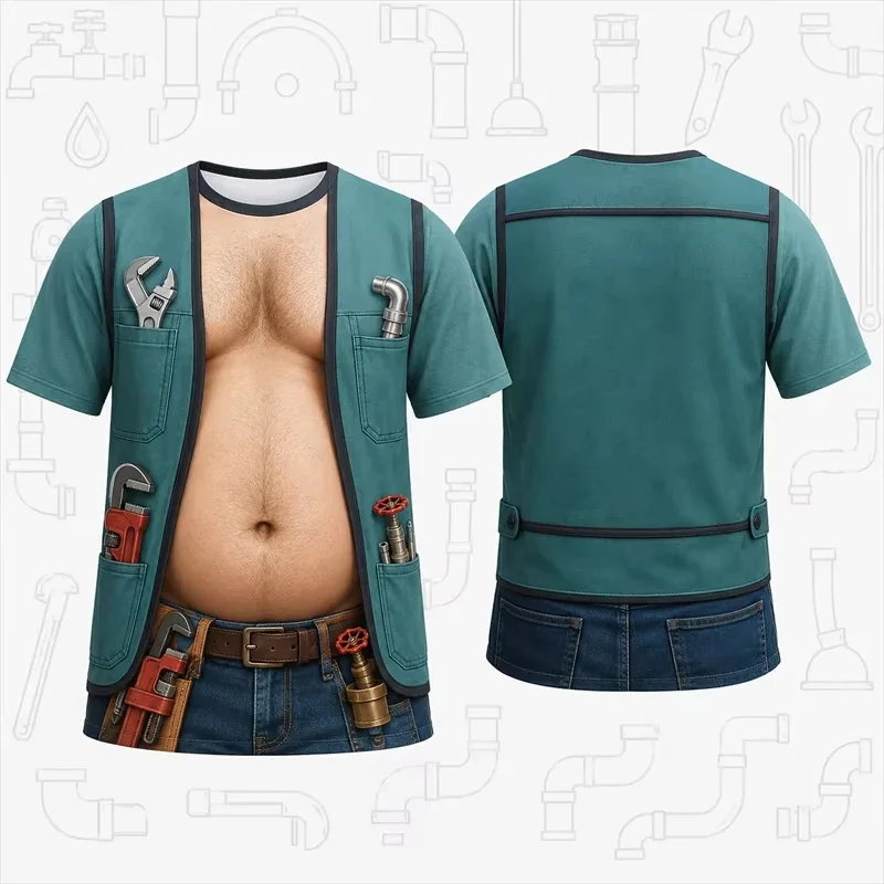 Funny Fake Muscle Body 3D Printed T‑shirt For Men Designer Clothes Ugly Chest Hair Streetwear Short Sleeve Tees Cosplay Gifts