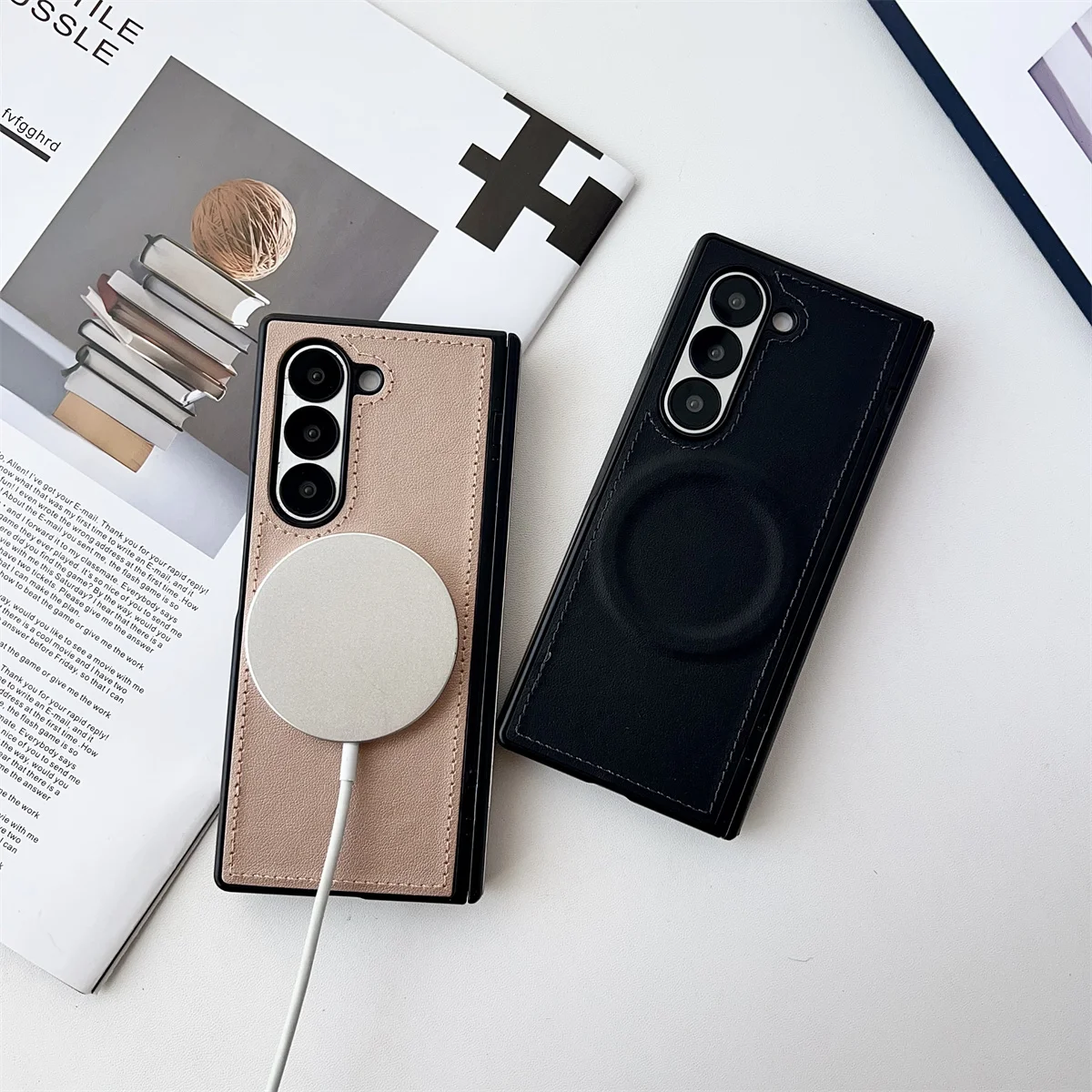 

For Magsafe Magnetic Phone Case Samsung Galaxy Z Fold 7 6 5 4 3 ZFold7 Fold6 Fold5 Fold4 5G Leather Protective Cover for Hinges