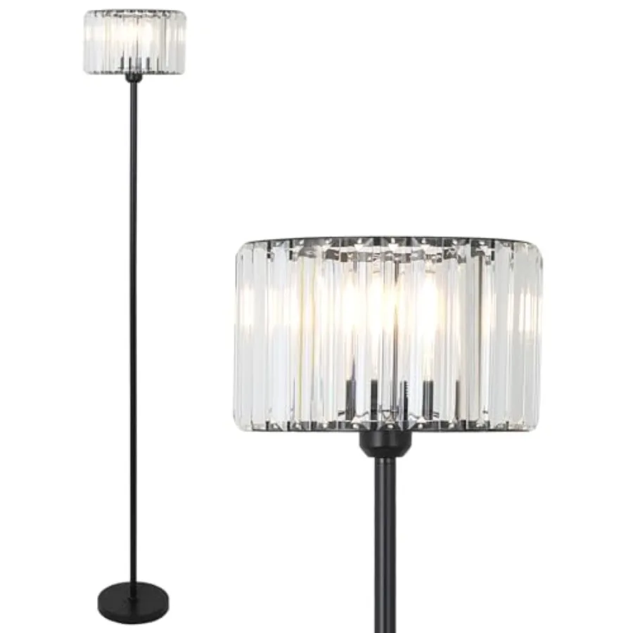 Floor Lamp for Bedroom Modern Floor Lamp for Living Room with K9 Crystal Shade Industrial Standing Lamp with On/Off Switch Vint
