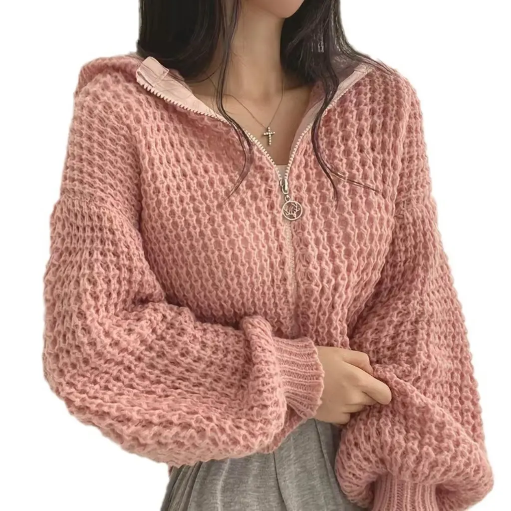 

Women's Japanese Style Casual Hooded Zipper Sweater Jacket Autumn Winter Knitted Cardigan Slimming Look New Style