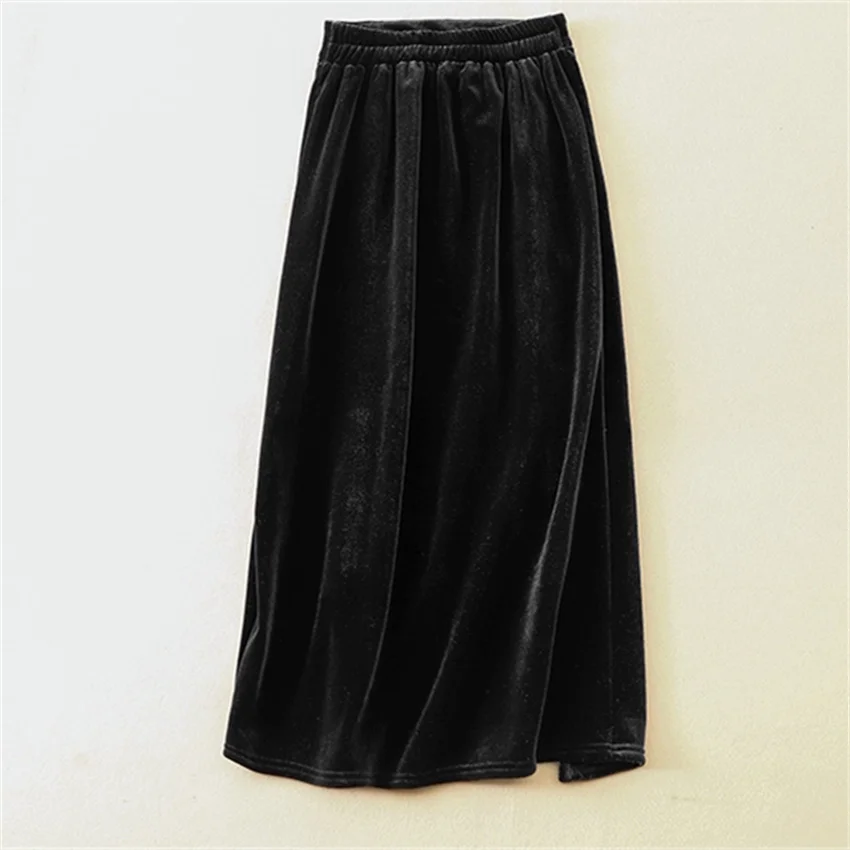 Gowyimmes New Big Size Vintage Fashion Women Midi-Long Gold Velvet Skirt Slim Lady Black Tassel Skirts Split Bottomings PD1855