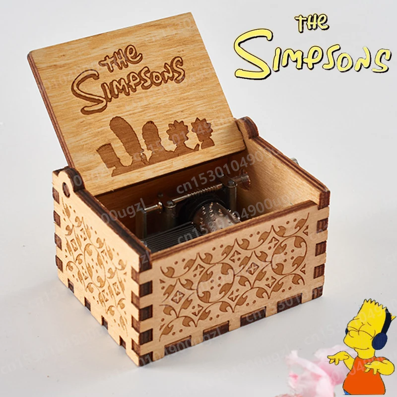 

New Simpsons Cartoon Hand-cranked Music Box Original Wood Classic Music Box Simple and Beautifully Carved Children's Favorite