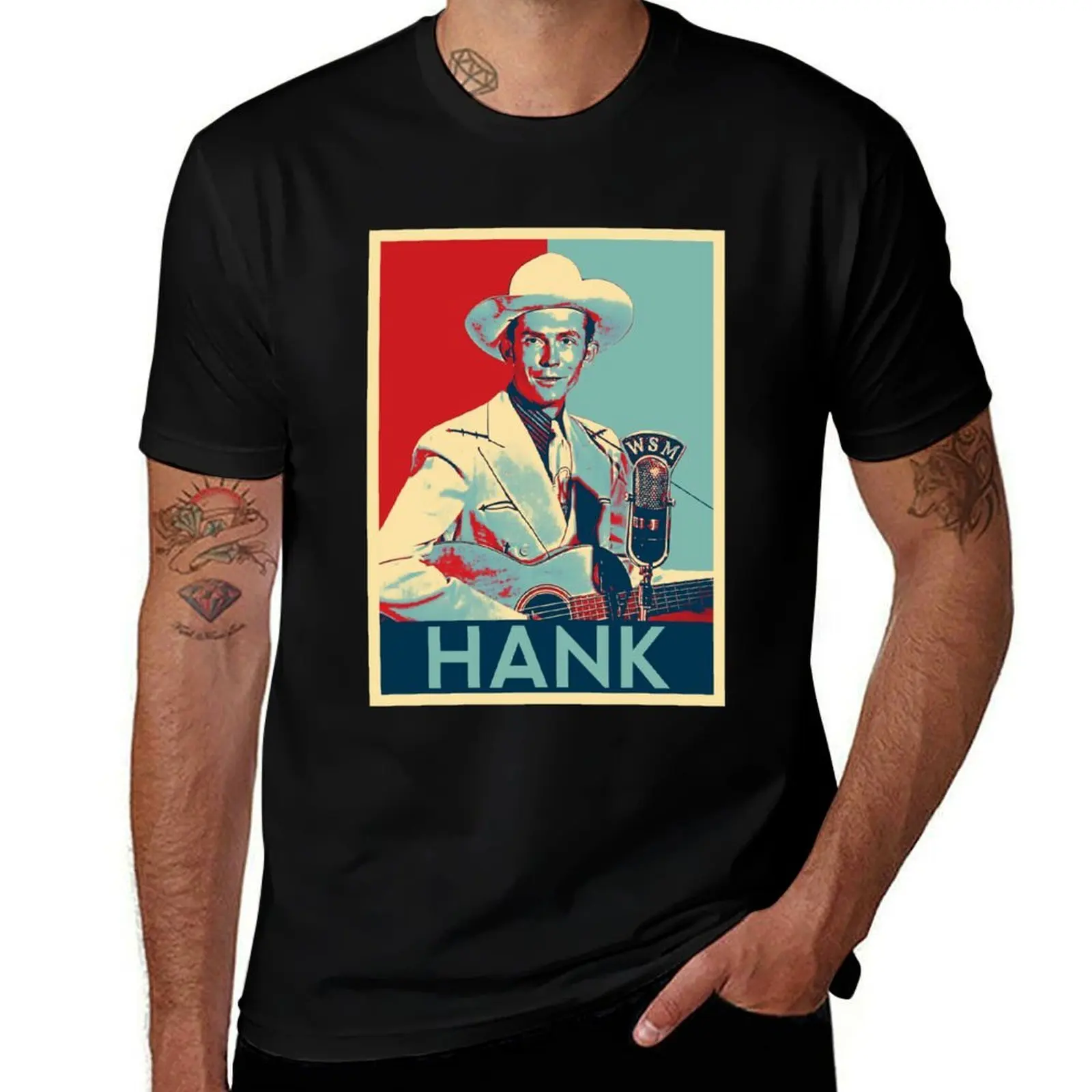 

Retro Art Print Hank Williams T-Shirt printed t shirts for man cotton tshirt 100% g man t shirts for men T-shirt