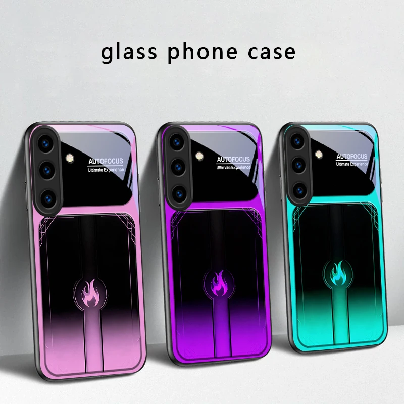 Dazzling purple flames For Samsung Galaxy S20 S21 S22 S23 Plus S24 FE S25 Ultra S26 Edge S25+ 20+ 22+ 24+ Black Glass Phone Case view 3