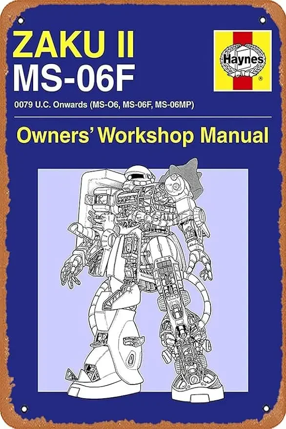 Gundam - Zaku Ii - Owner's Manual Poster Metal Tin Sign Vintage Retro Man Cave Wall Decor.