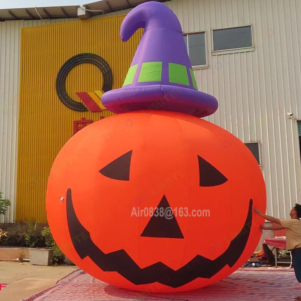 Animated Halloween Inflatable ฟักทองหมวกแม่มด Inflatable Blow Up บอลลูนฟักทองยักษ์ตกแต่งลานกลางแจ้งฮาโลวีน