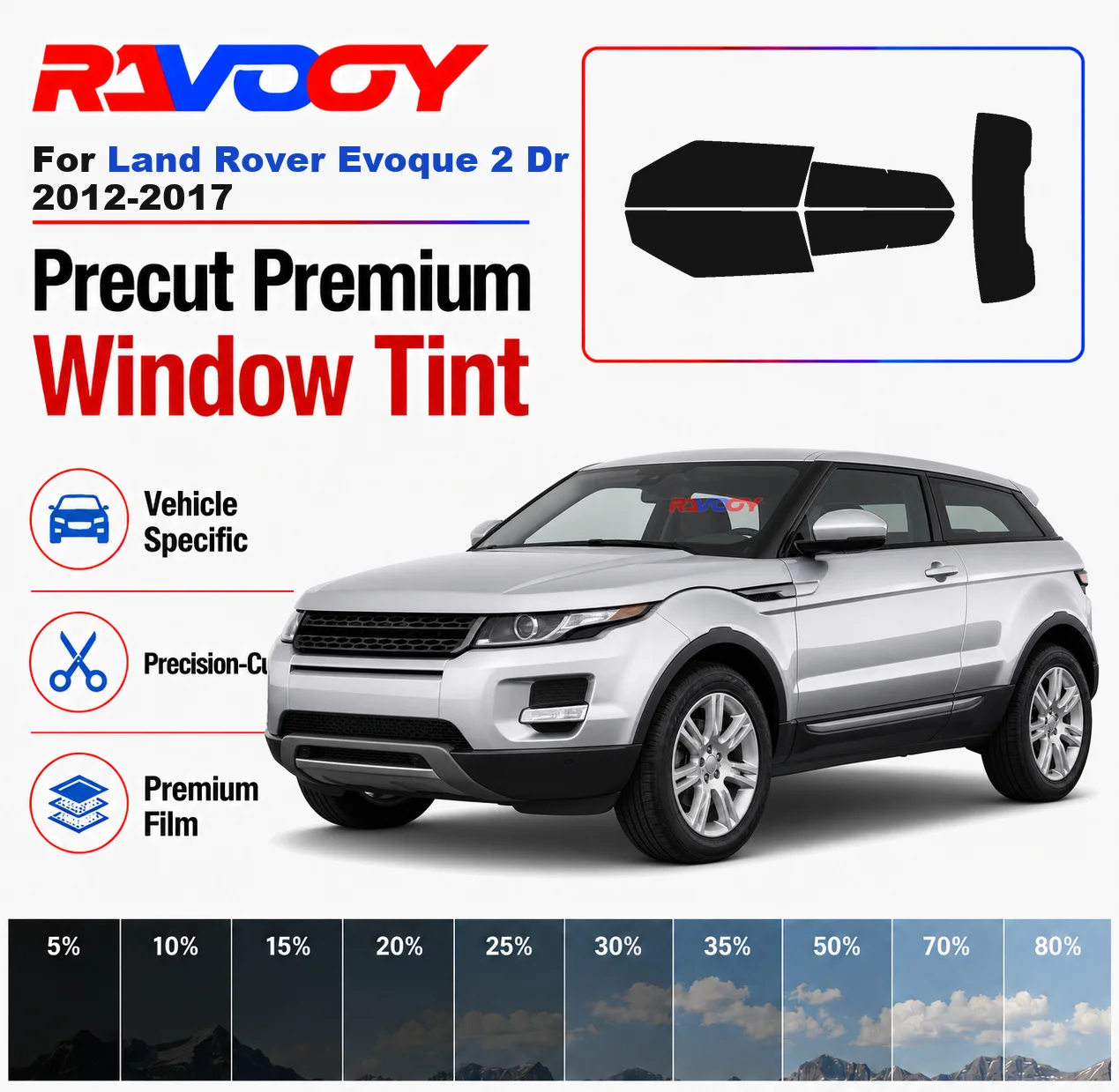 Premium Precut Window Tint Kit Front Windows Rear Windows Rear Windshield For Land Rover Evoque 2 Dr 2012-2017 Nano Ceramic Film