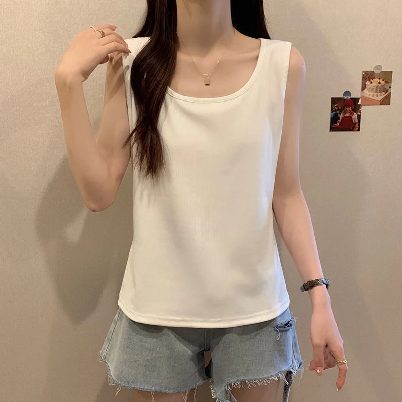 Fashion O-Neck Solid Color Camisole T-Shirt Female Clothing 2024 Summer New Loose Korean Tops Casual Sleeveless Tee Shirt