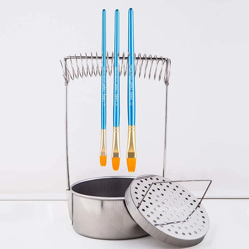 Artist Brush Washer with Removable Screen, Stainless Steel Paint Brush Cleaner Tank & Spring Holder for Water, Oil, Acrylic Pain
