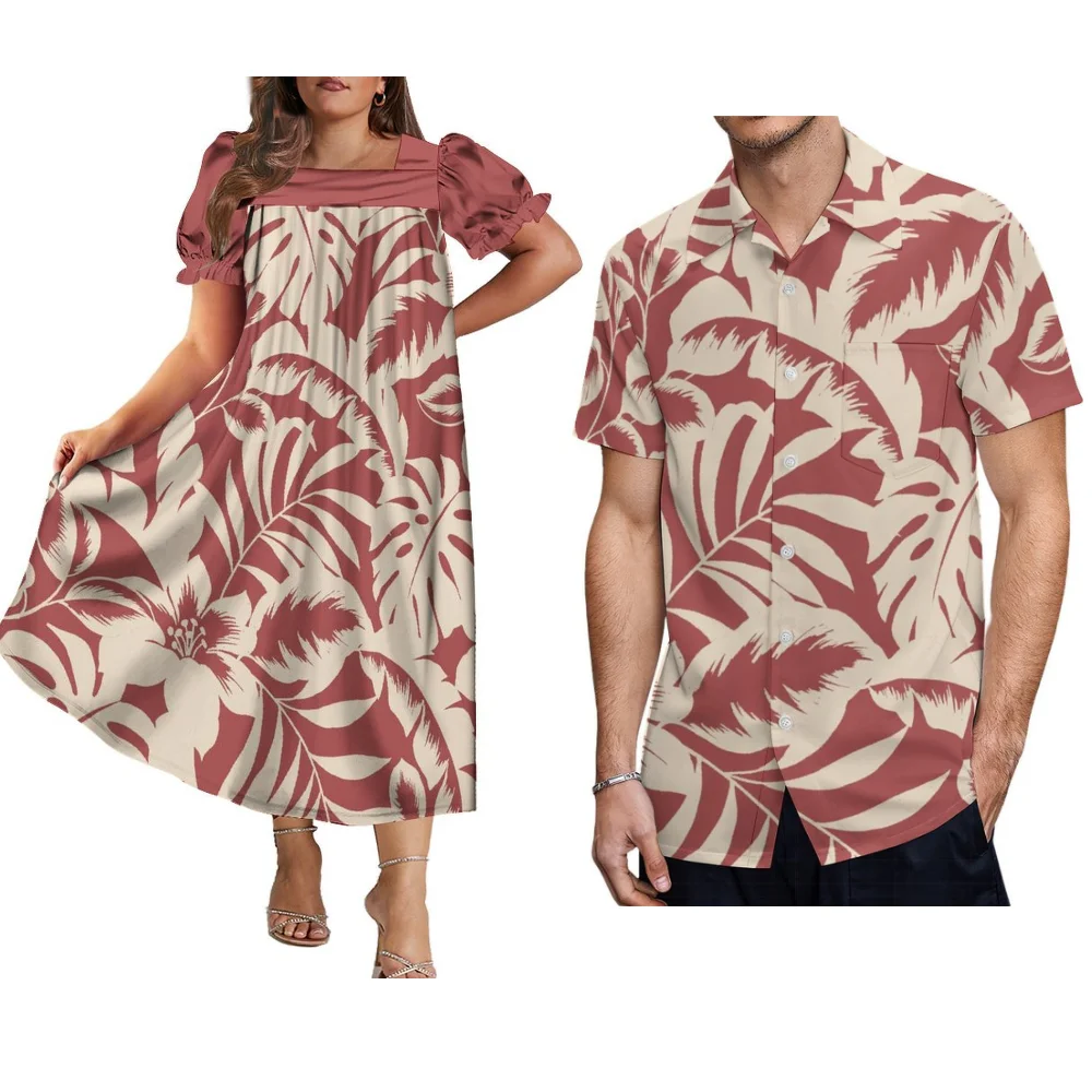 Abito da donna con maniche a sbuffo Mumu con stampa floreale alla moda di nuova concezione Camicia abbottonata da uomo Set di coppie per feste di festa